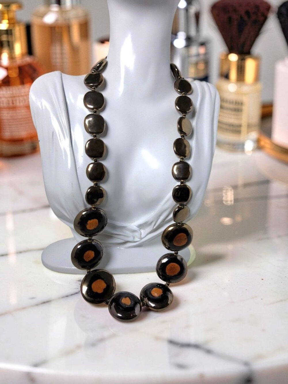 Vintage Zimbabwe bulawaya fired clay/ceramic disk handcrafted necklace